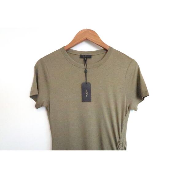 RAG & BONE Ina Ruched Midi Jersey T-Shirt Dress Light Olive Shopbop S NWT $325 - Picture 4 of 13